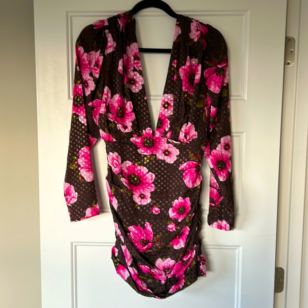 Lovers and Friends Size Small Brown and Pink Long Sleeve Dress